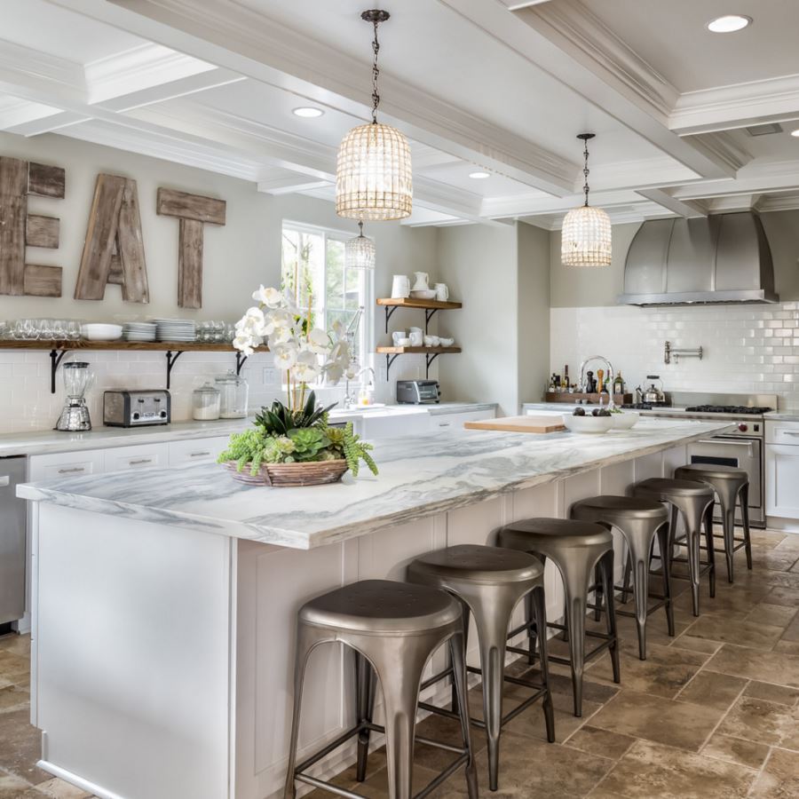 Wooden letters in a modern bistro kitchen