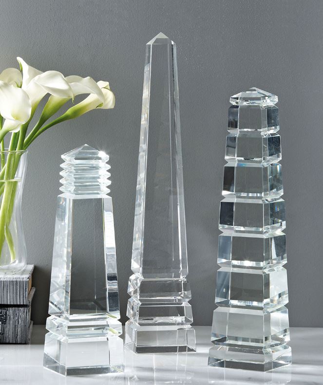 Assorted crystal obelisks from Bliss Home & Design