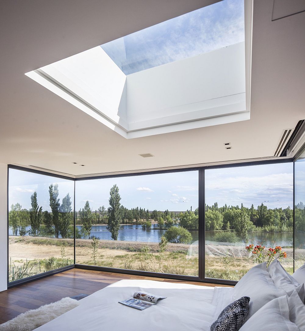 Bedroom with river views and skylight