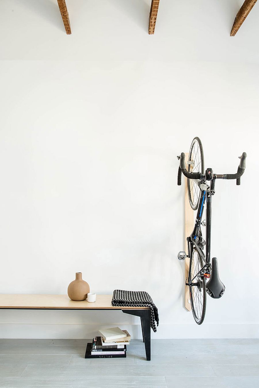 Bicycle used as a decorative piece inside the bachelor pad