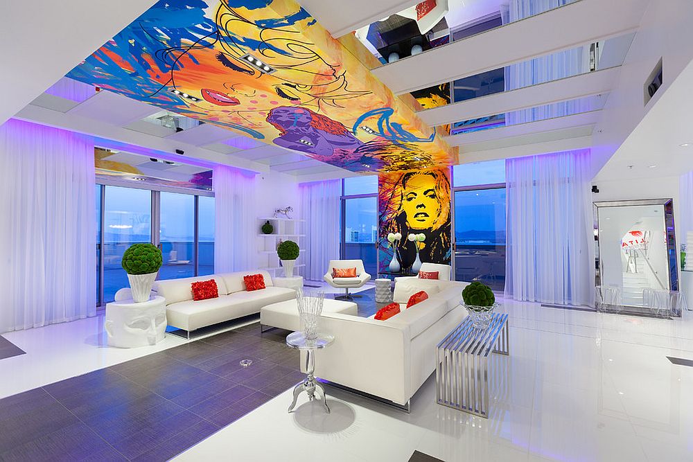 Ceiling adds color and character to the living room