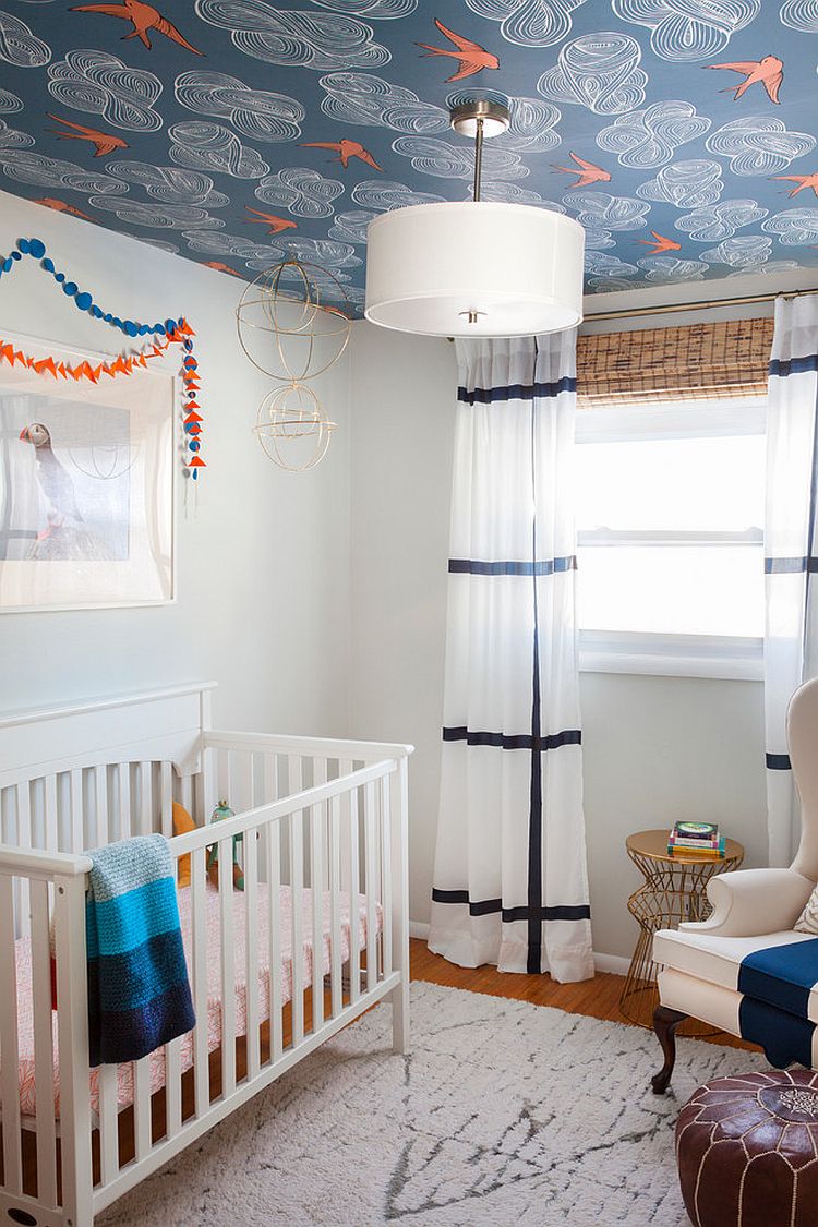 Colorful ceiling makes perfect sense in the nursery [Design: Dina Holland Interiors]