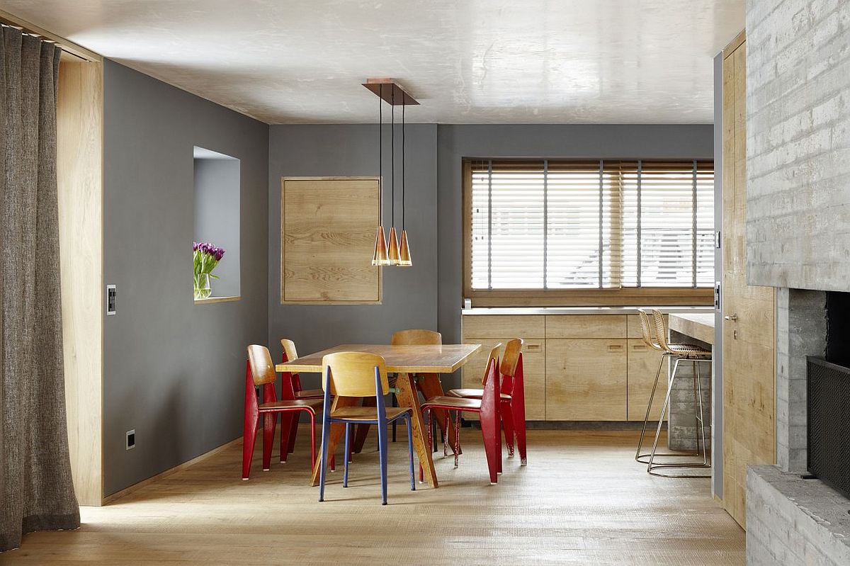 Custom dining room decor with a dash of red