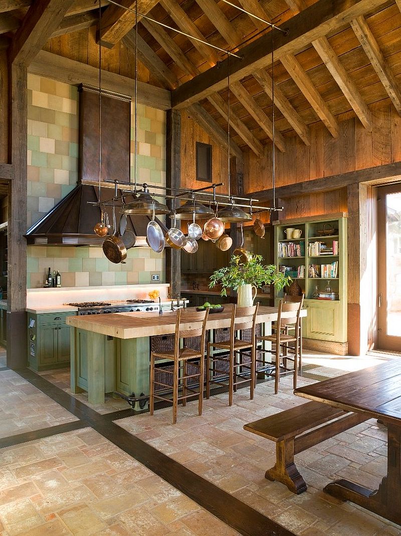 Custom hood in copper for large rustic kitchen [Design: John K. Anderson Design]