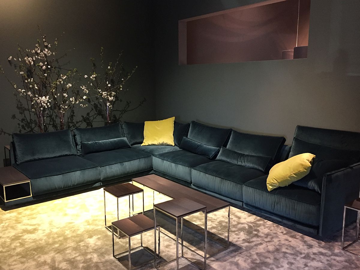 Dark sectional in black leather finish is ideal for the refined contemporary living room - JAB Anstoetz at Salone del mobile 2016