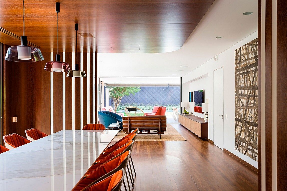 Dining room and living area of modern Brazilian home