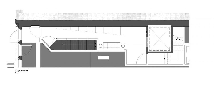 FIrst level floor plan of industrial modern NYC apartment