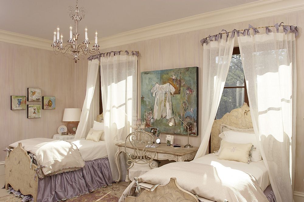 Fabulous girls' bedroom has a timeless and elegant aura