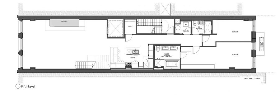 Fifth level floor plan of modern apartment building in New York City