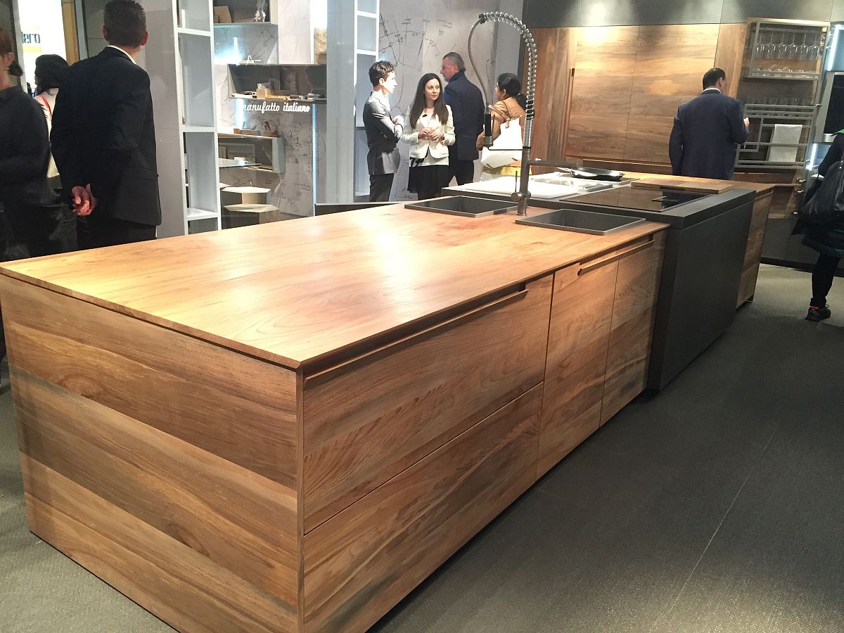 Fossilized wood turned into a smart kitchen island by Toncelli