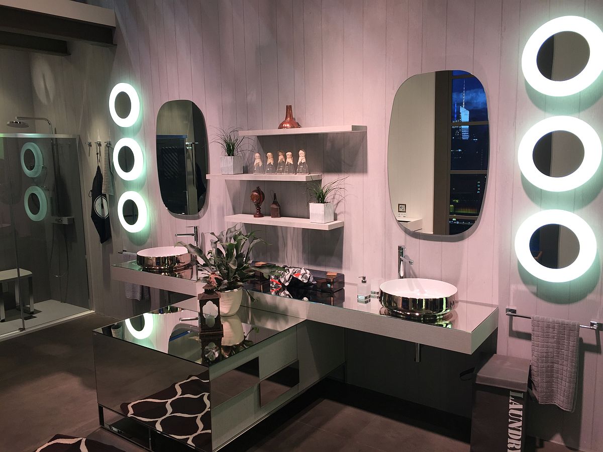 Glittering mirrored bathroom decor and vanity designs from Inda