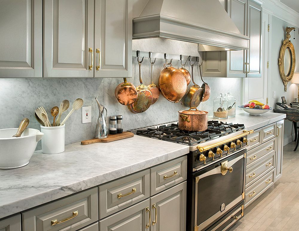 light grey and gold kitchen