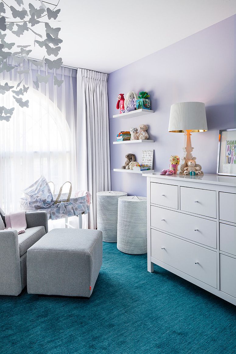 Iconic Bourgie Table Lamp inside the exquisite nursery in blue and purple [Design: Rad Design Inc]