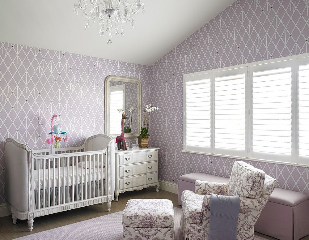 Lilac purple shapes a relaxing and cute girl's nursery [Design: Fein Zalkin Interiors / Troy Campbell photography]