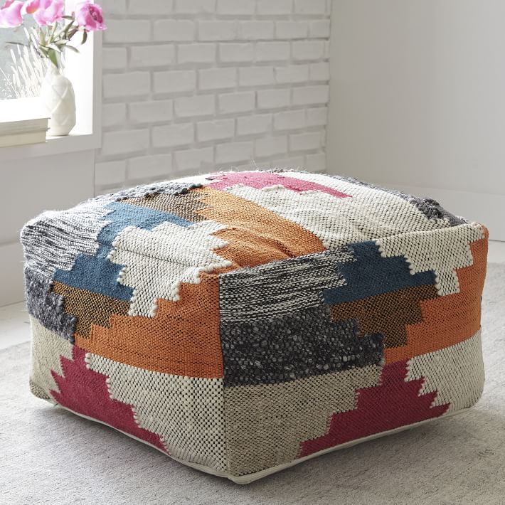 Patterned wool pouf from West Elm