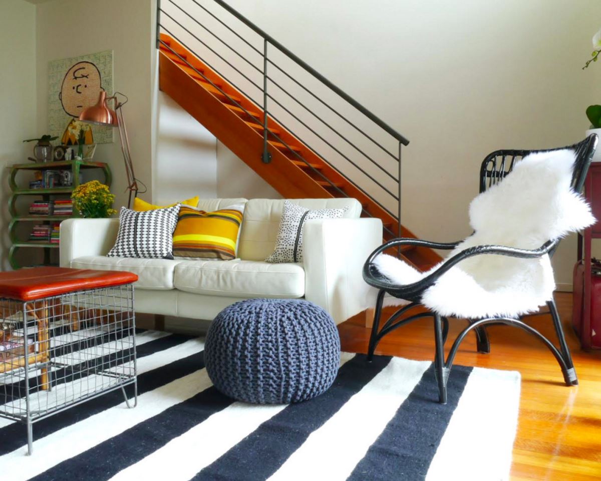 Pouf footrest in a modern living room