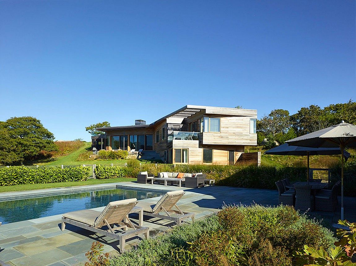 Private deck and pool area of vineyard farmhouse on Martha's Vineyard