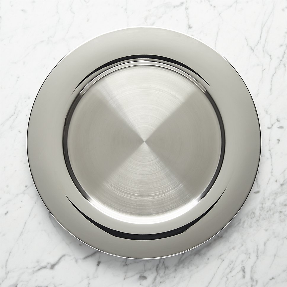 Shiny stainless steel charger plate from Crate & Barrel