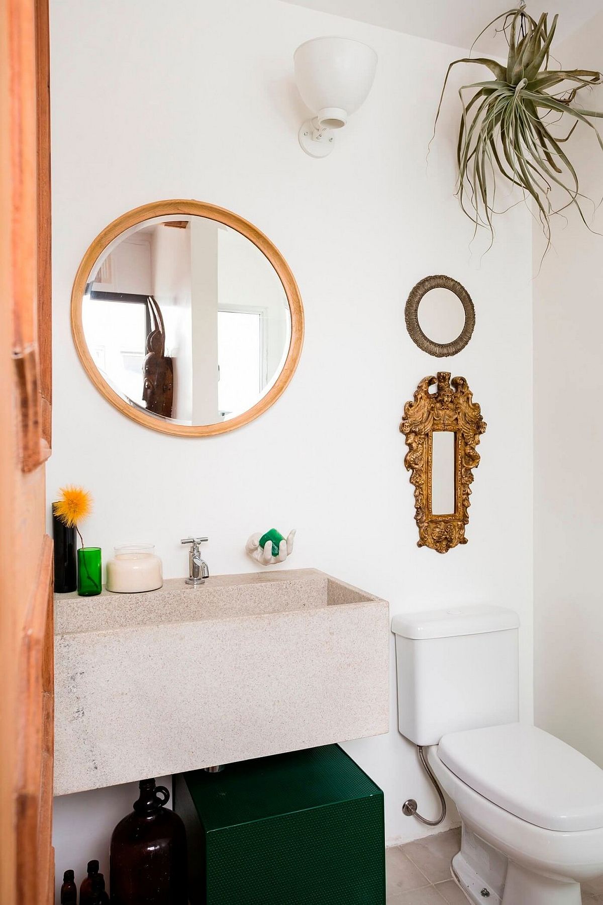 Small bathroom design with stone sink