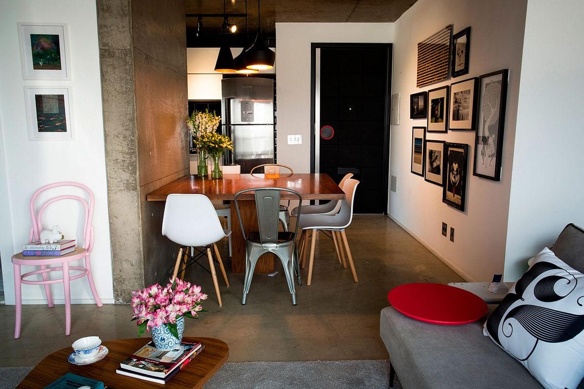 Small dining room with Tom Dixon pendants