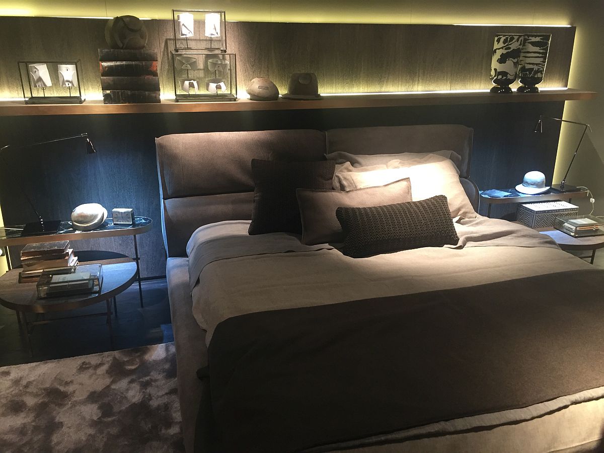 Smart use of the headboard wall above the bed with a sleek floating shelf - Frigerio at Salone del Mobile 2016
