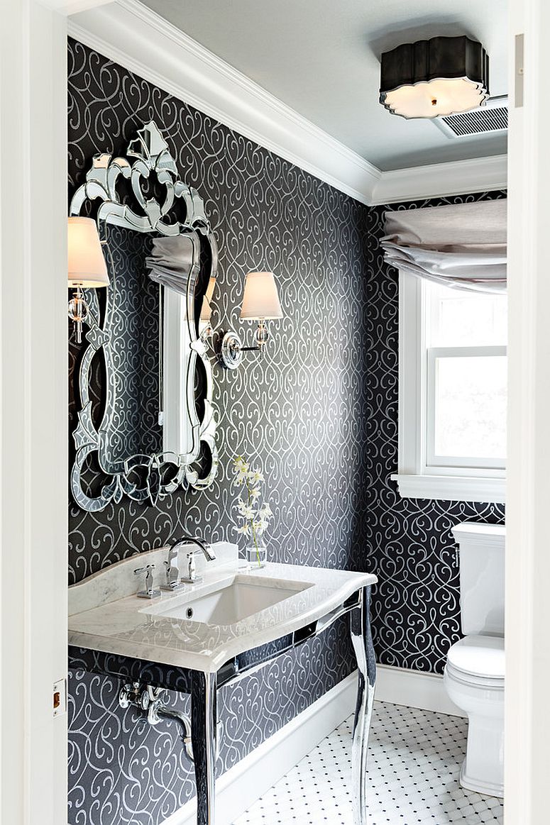 Sparkling vanity and mirror epitomize Victorian style to perfection! [Design: Mosaik Design & Remodeling / Lincoln Barbour Photography]