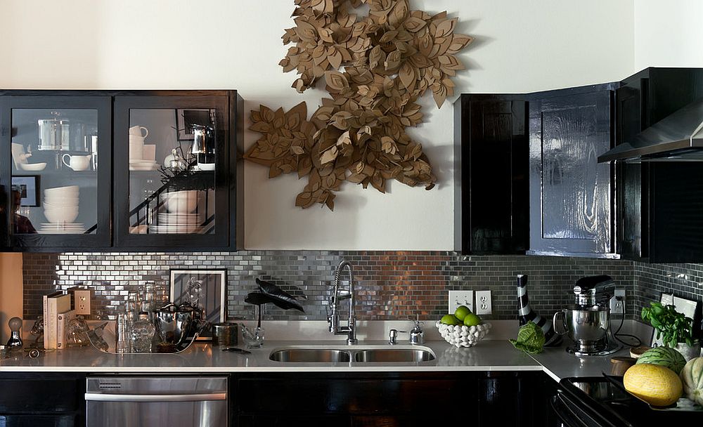 Stainless steel mosaic backsplash makes a unique visual statement in the modern kitchen