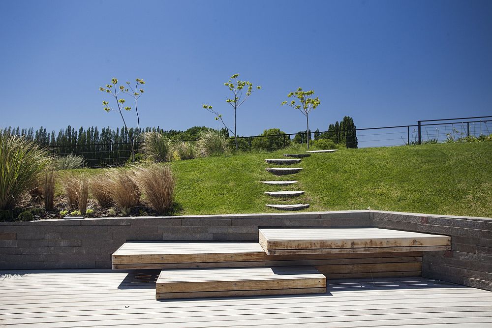 Stepping stones leading to the deck outside