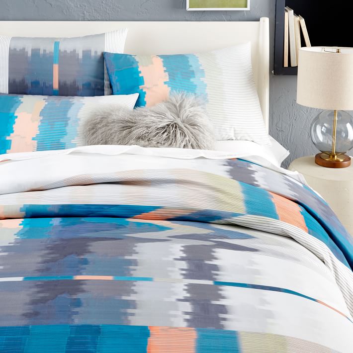 Vibrant abstract bedding from West Elm