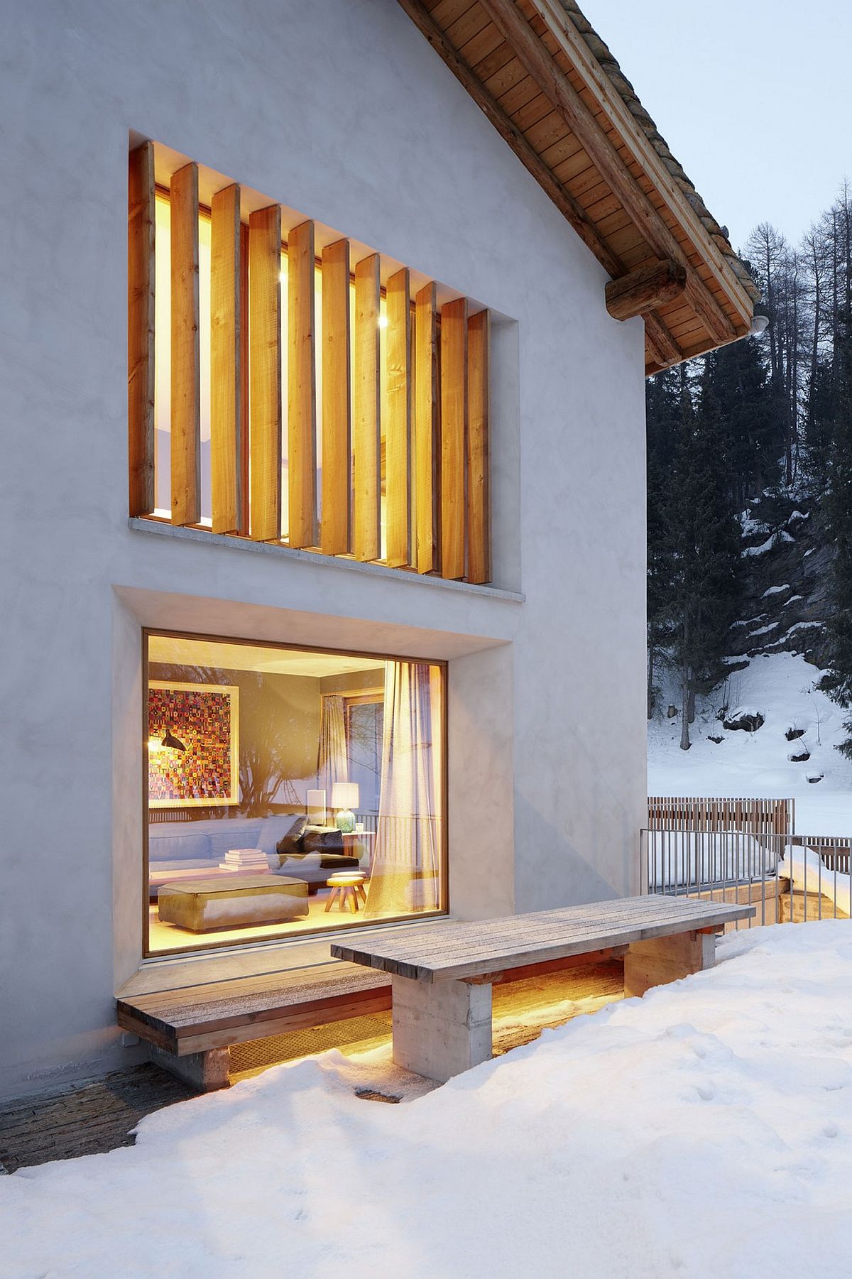 Wonderful use of window to bring in natural light and to offer lovely views of the snow-covered slopes outside