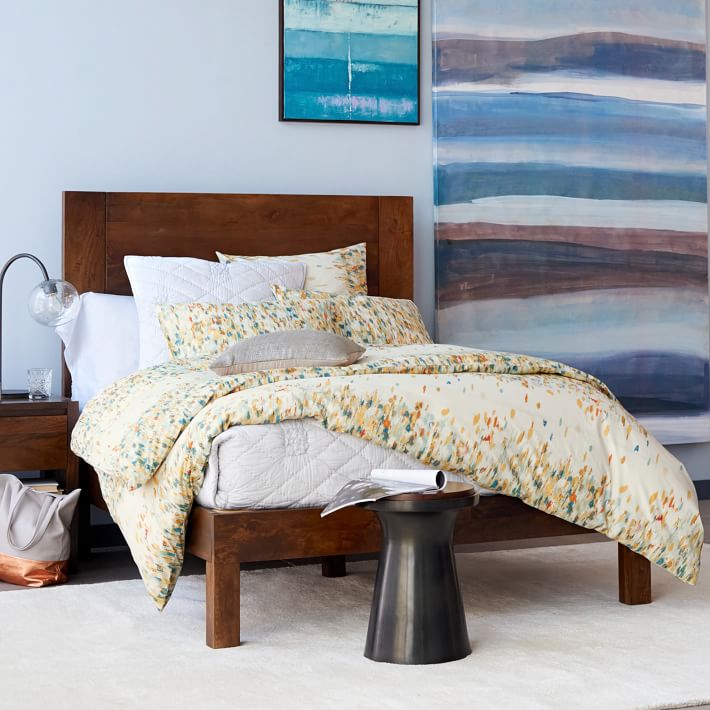 Yellow watercolor-style bedding from West Elm