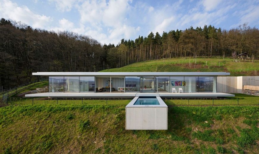 Pool That Seems to Float Above a Hill: Zero-Energy, Minimalist Villa K