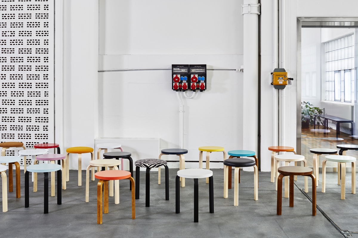 Artek Stool 60 in the Vitra showroom Zurich. Photo by Eduardo Perez.