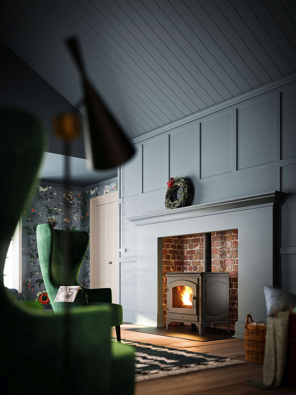 Cast iron pellet stove to replace the traditional fireplace