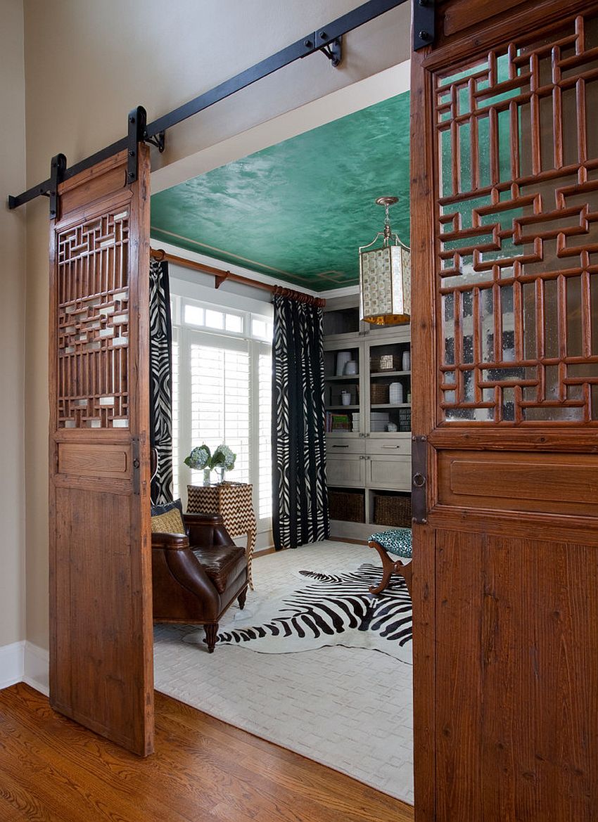 Chinese style added to the barn doors with unique panels