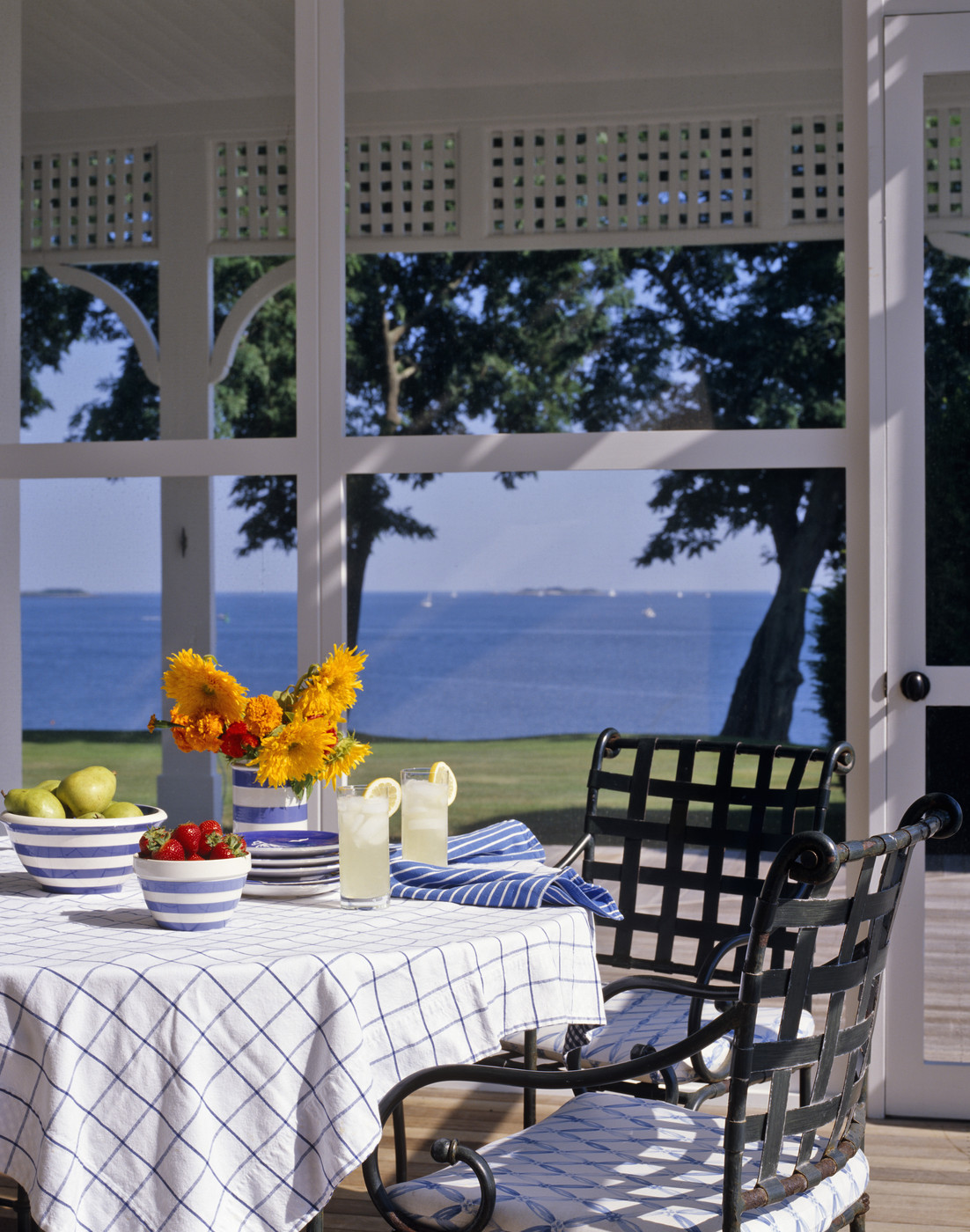 Classic grid tablecloth on a sunny porch
