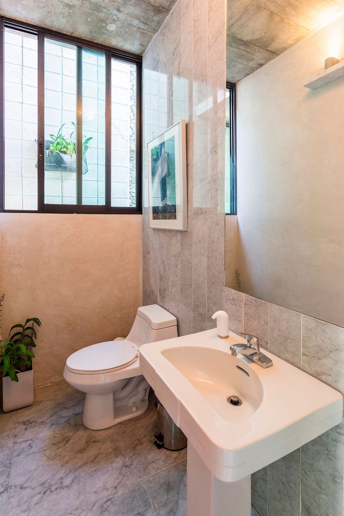 Contemporary bathroom showered with a flood of sunlight