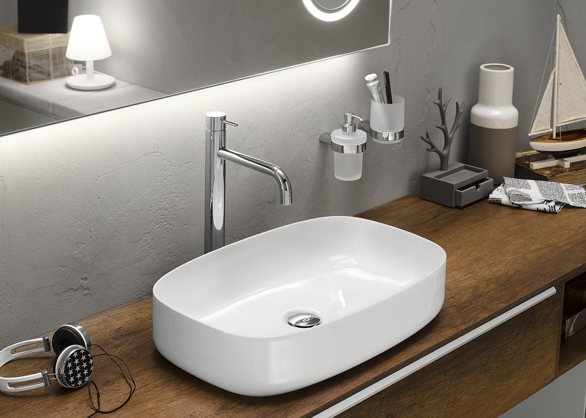 Contemporary sink and floating vanity design by Inda