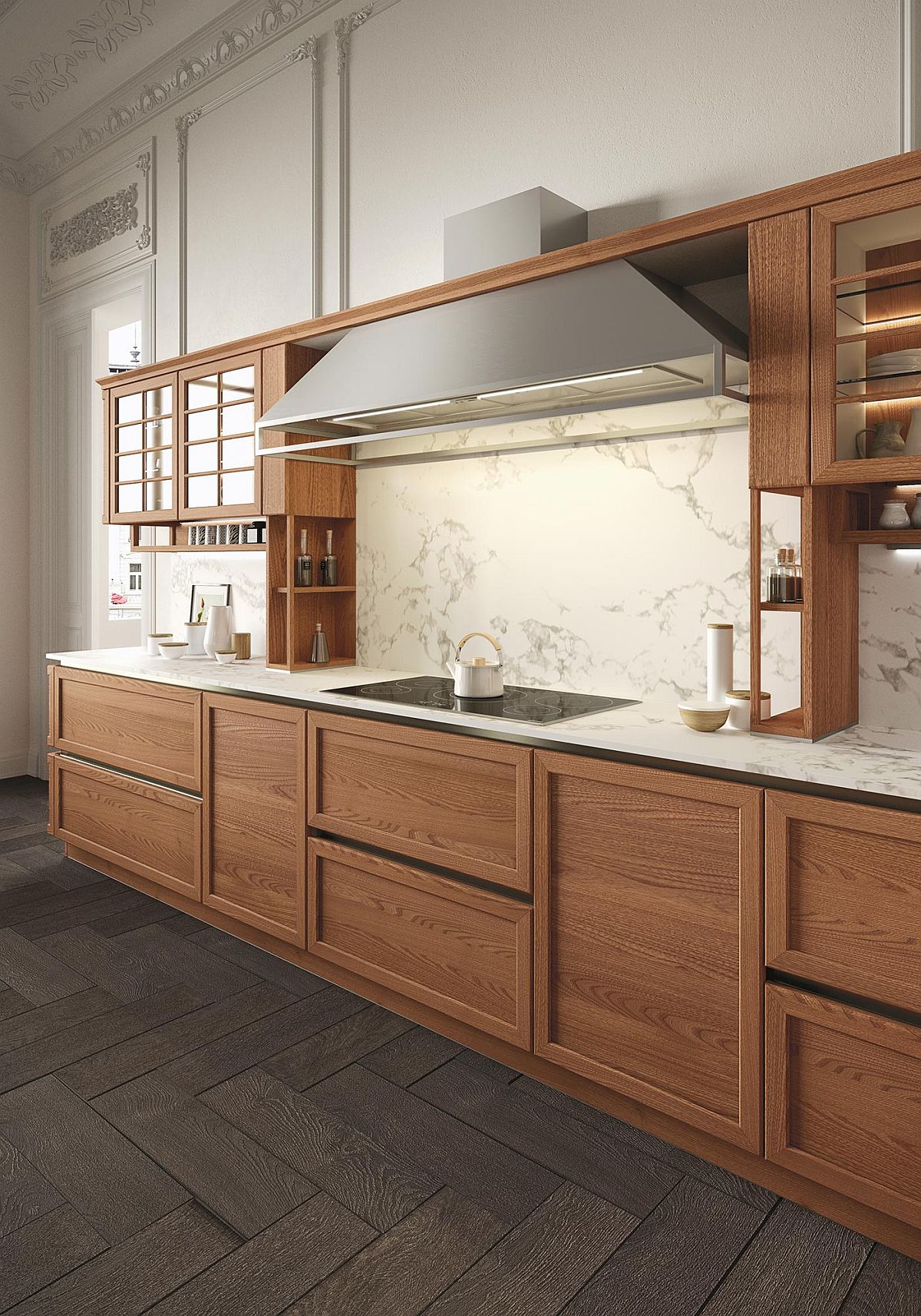Distinctive hood adds to the traditional appeal of the kitchen