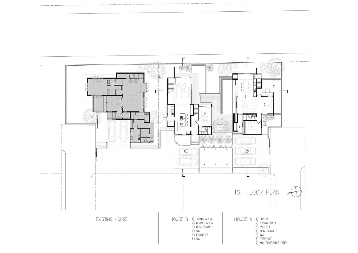 First level floor plan of the Two Houses