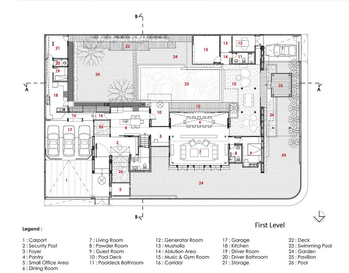 Floor plan of first level of Denpassar Residence in Jakarta