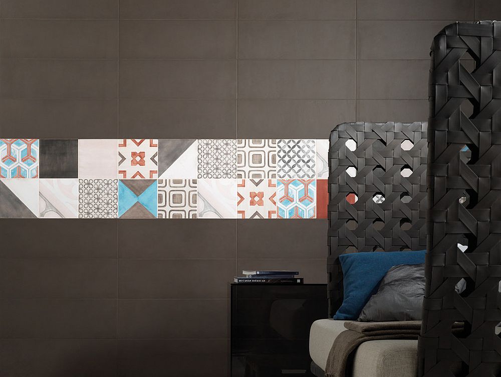 Fun patchwork of patterned tiles adds color and personality to the contemporary bedroom [Design: Fiandre by Eurowest]