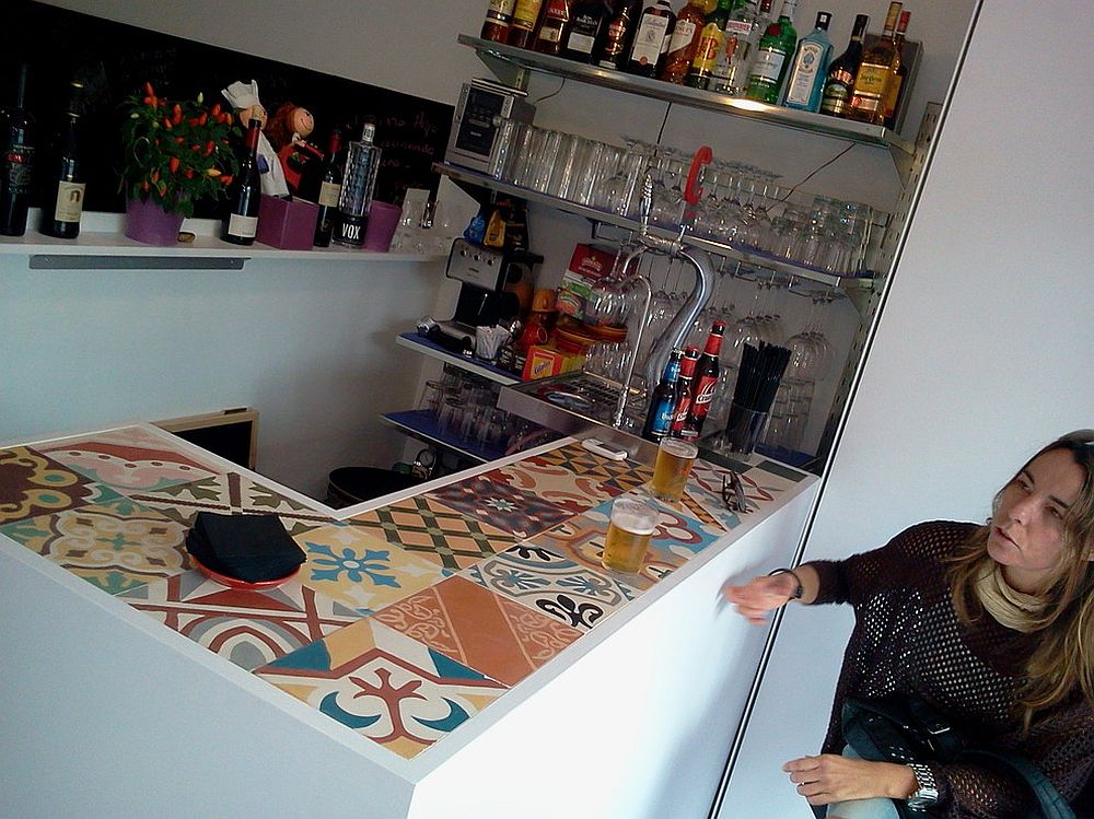 Fun way to create a lively bar counter! [Design: Encaustic Mosaic Tiles]