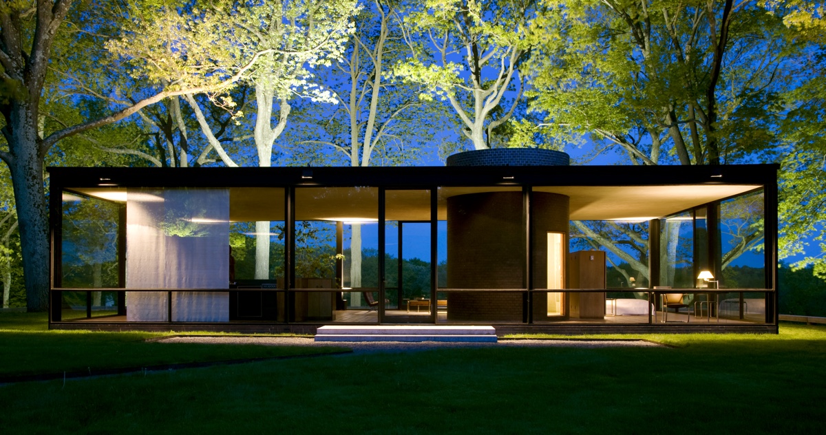 Architect Philip Johnson's Glass House. Photo by Stacy Bass, courtesy of The Glass House, via Connecticut Magazine.