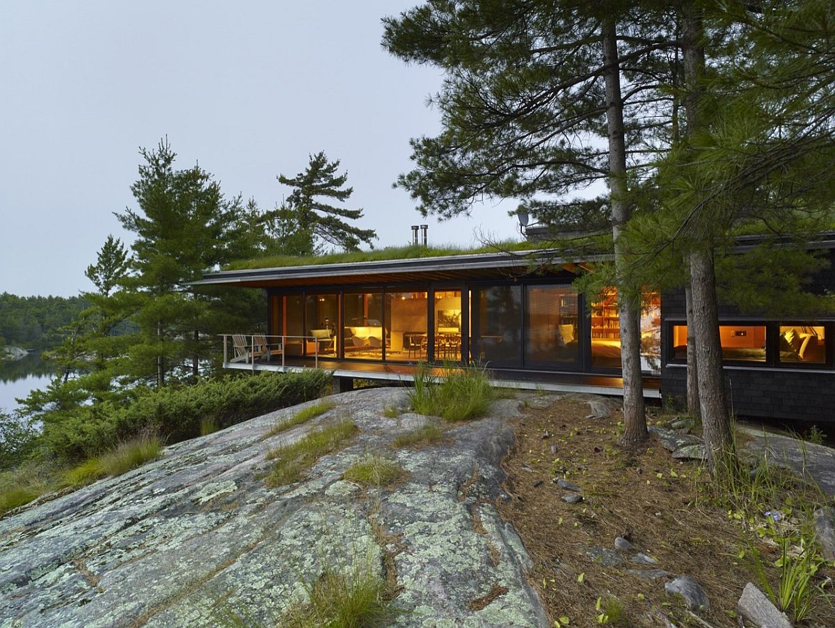 Go Home Bay Cabin in Ontario with Green Room and understated silhouette