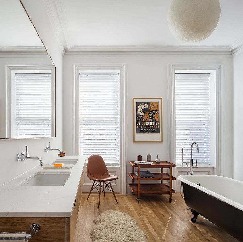 Gorgeous bathroom combines Scandinavian style with the living bathroom trend