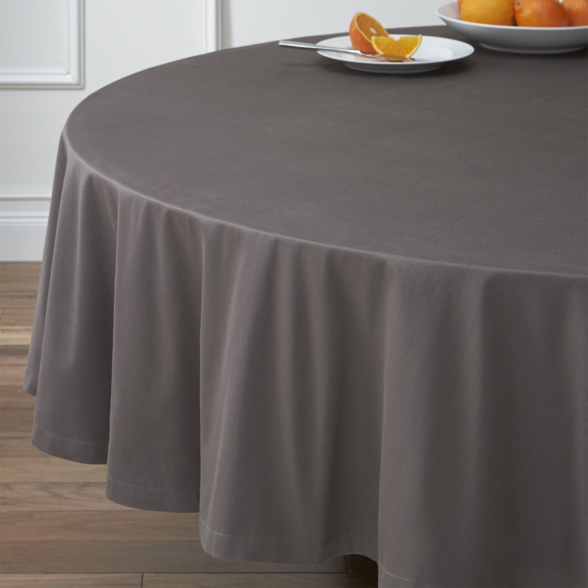 Grey round tablecloth from Crate & Barrel