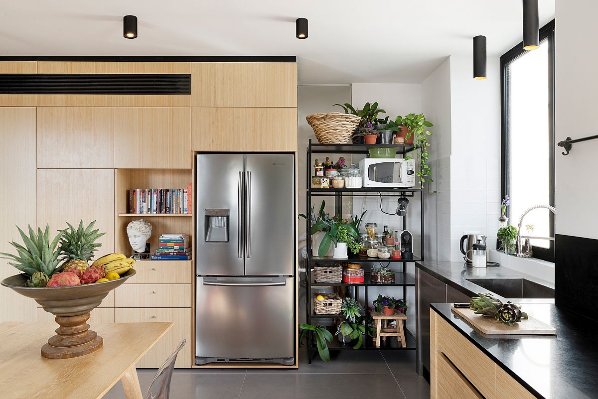 Kitchen storage idea - open metallic shelf