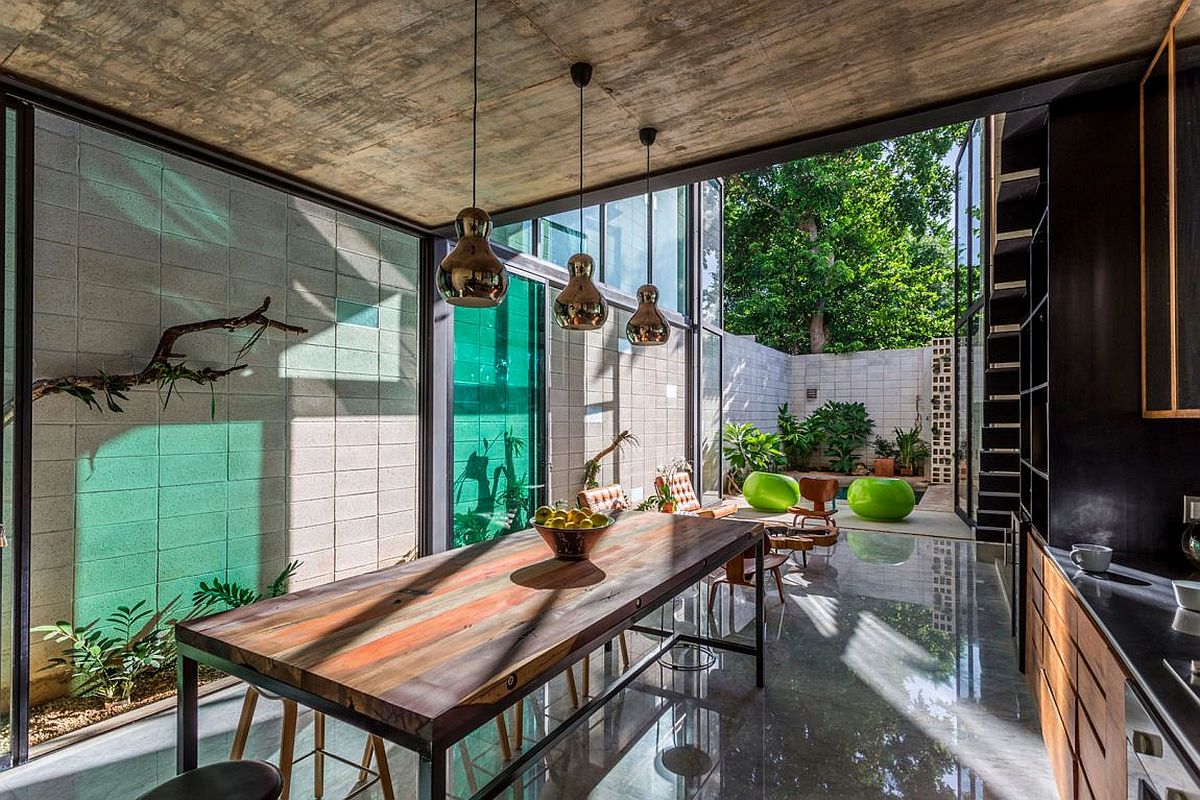 Large kitchen and dining space that open up into the backyard