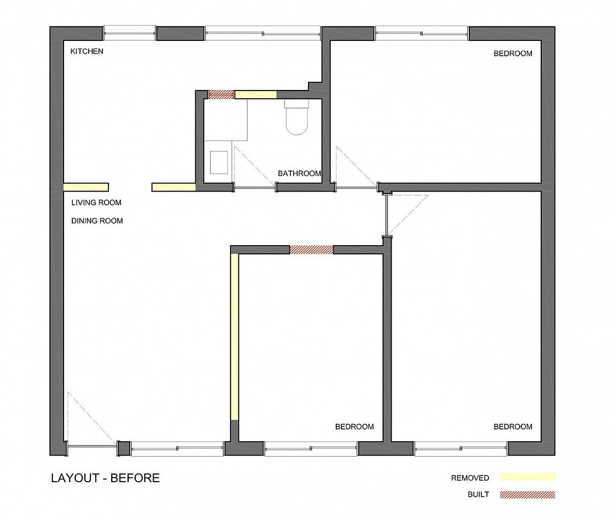 Layout of small Brazilian apartment before renovation